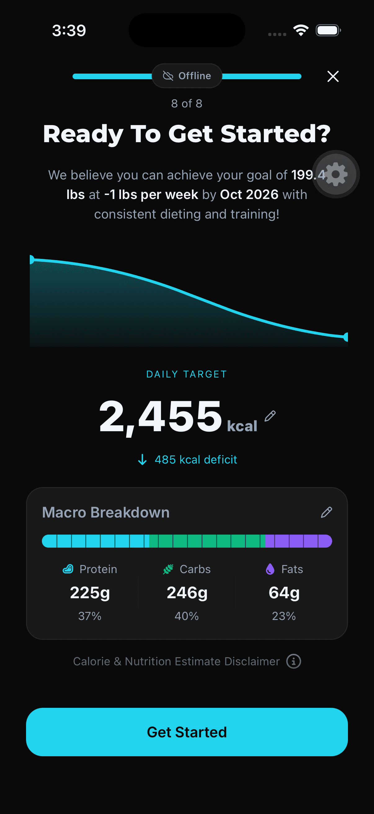 Rung personalized daily calorie target and macro breakdown